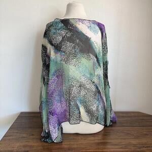 Moa Moa Women's Large Sheer Multi-Color Patterned Blouse Large